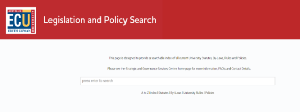 Case Study - ECU - Screenshot Legislation and Policy Search 1